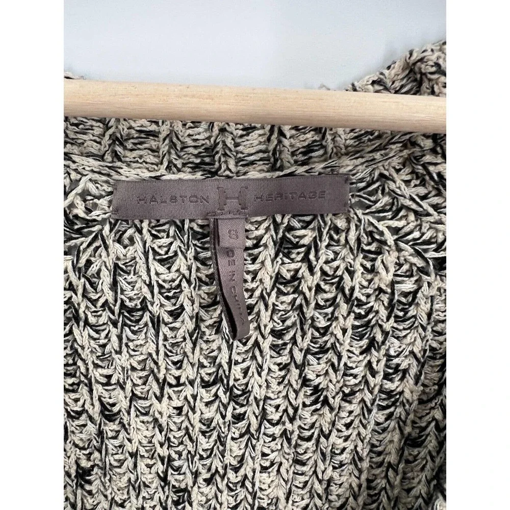 Halston Heritage Beige & Black Heathered Knit Button Front V-Neck Cardigan Small